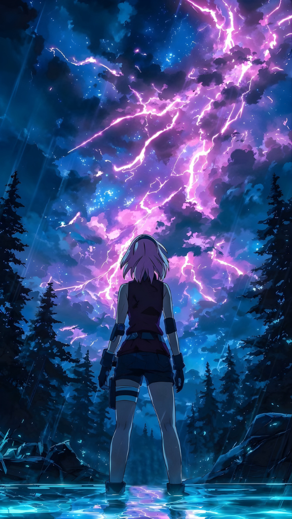 Hình nền nhân vật Sakura Haruno dưới trời sấm