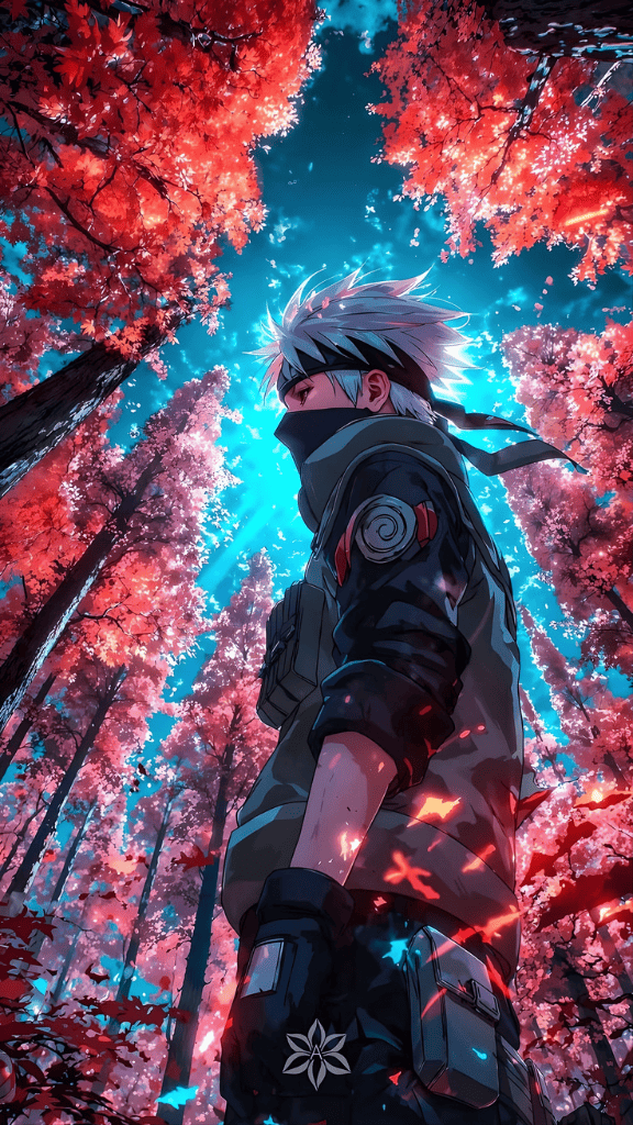 Hình nền nhân vật Kakashi Hatake dưới hoa thơ mộng