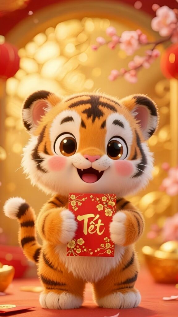 Hổ chibi ôm chữ Tết rộn ràng