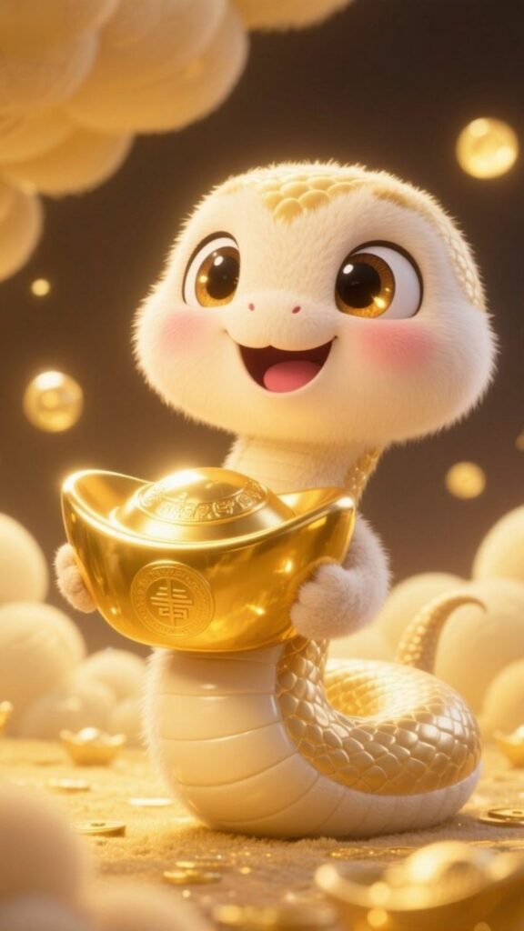 Rắn chibi ôm thỏi vàng đáng yêu