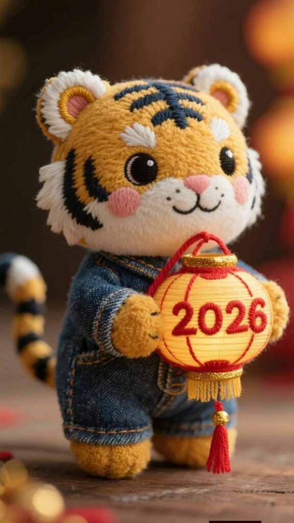Hổ chibi đón năm mới 2026 an vui