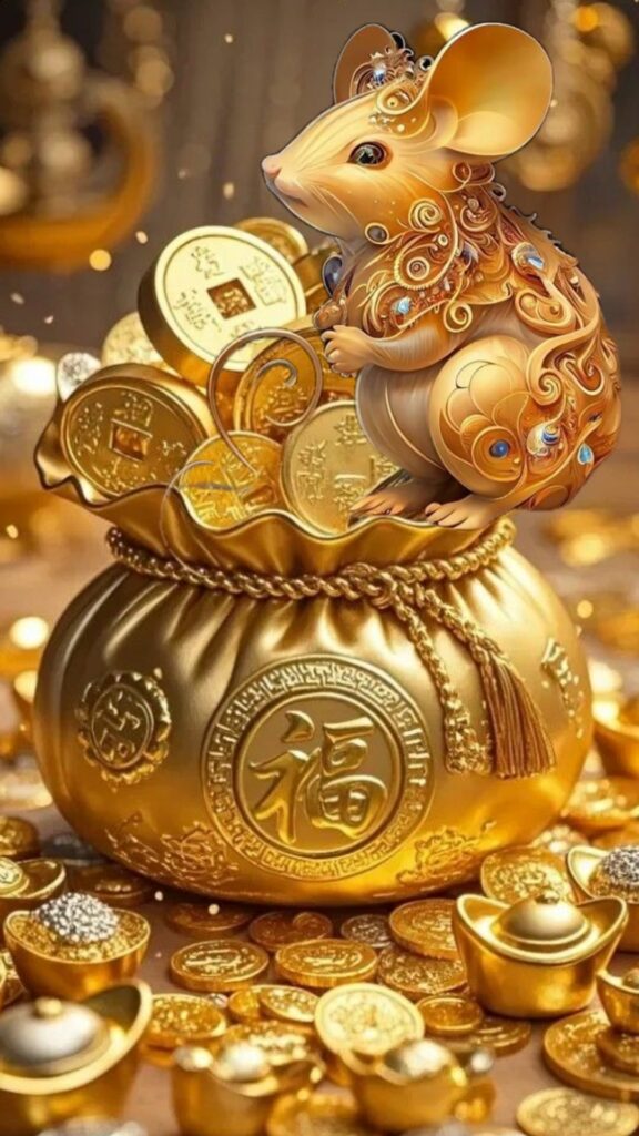 Chuột vàng cưỡi tiền xu phát tài
