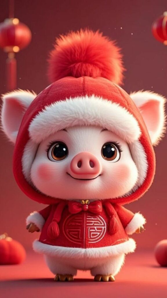 Heo nhỏ đội mũ len dễ thương