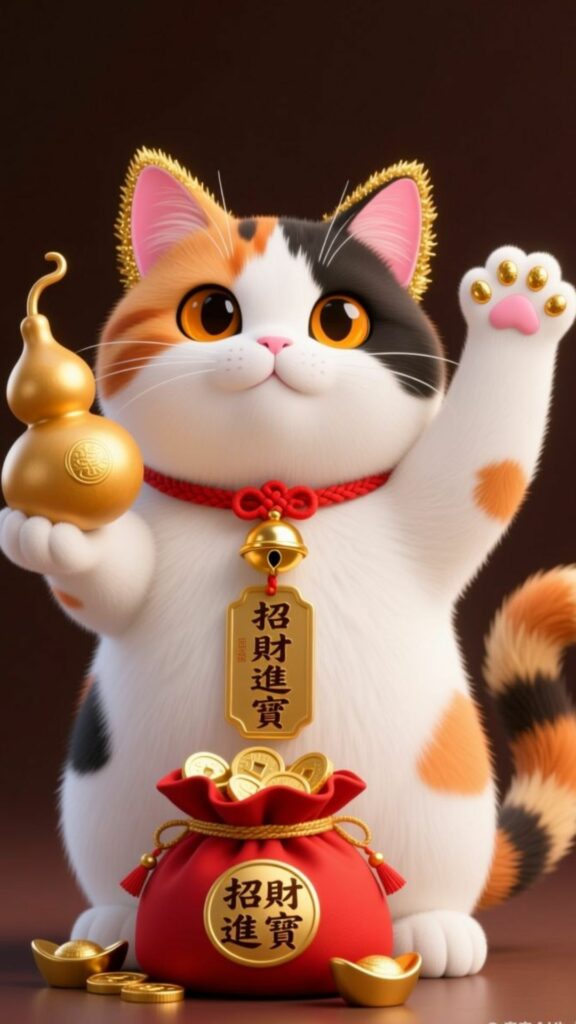 Mèo thần tài giơ tay gọi may mắn
