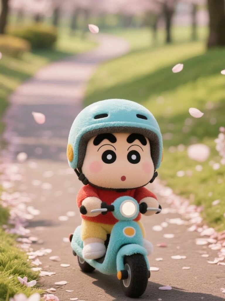 Bé Shin rong chơi trên đường xuân