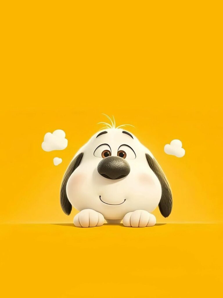 Hình nền iPad cute Snoopy ló đầu nhìn lên nền vàng ngộ nghĩnh thương