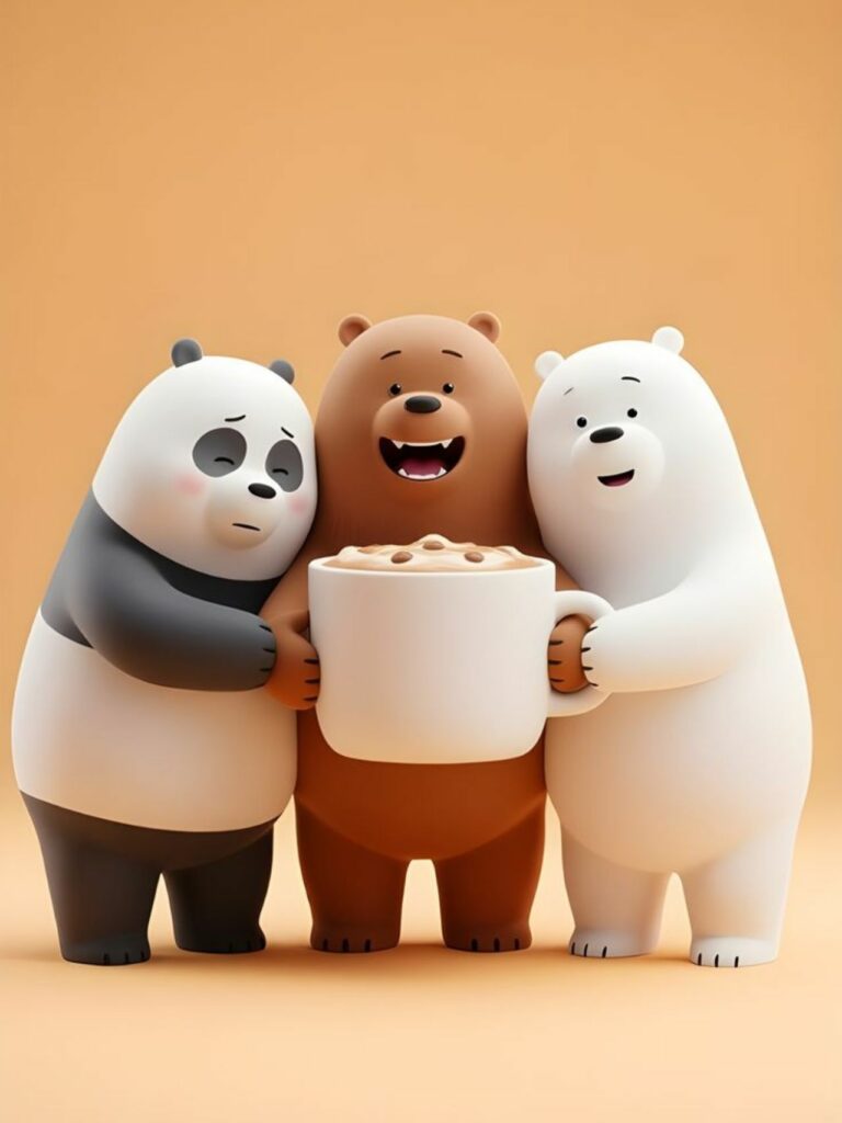 Ba chú gấu quây quần ôm bắp rang vui vẻ