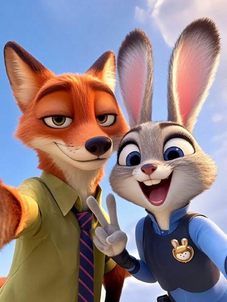 Cáo và thỏ selfie khoảnh khắc vui