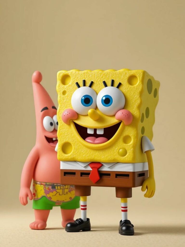 SpongeBob đứng cười tươi bên Patrick cực kỳ vui nhộn