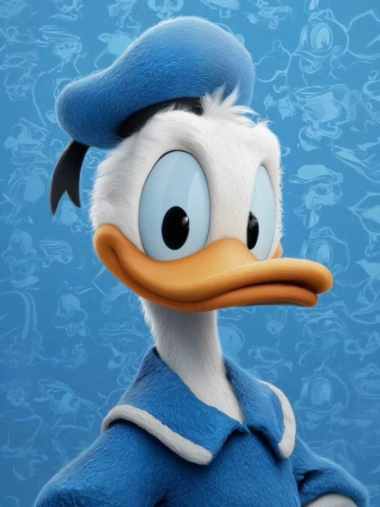 Donald Duck nhìn nghiêng với biểu cảm hài hước vui