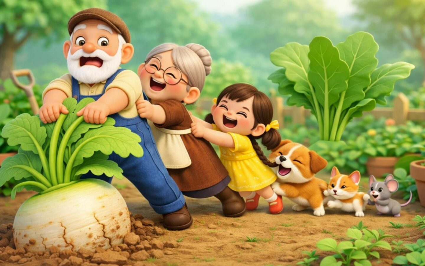 Gia đình vui vẻ cùng nhau thu hoạch củ cải
