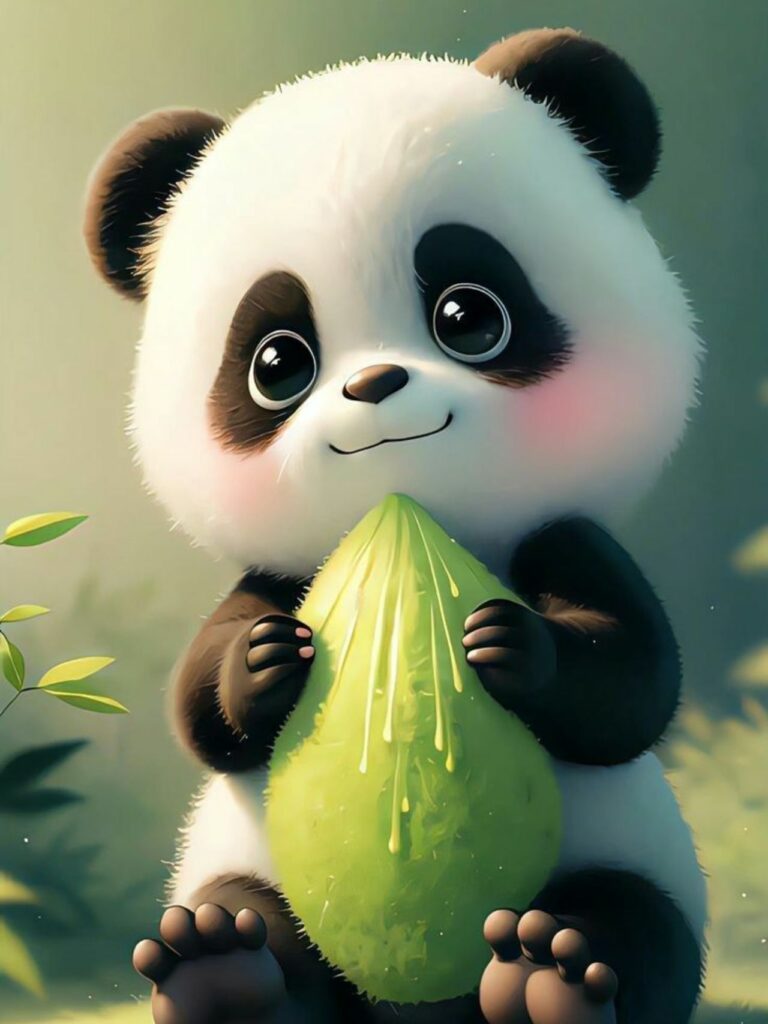 Gấu trúc ôm trái cây trông ngộ nghĩnh