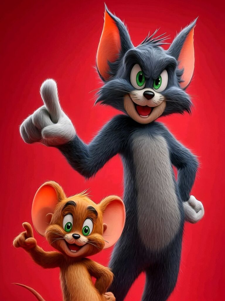 Tom Jerry tạo dáng nền đỏ nổi bật