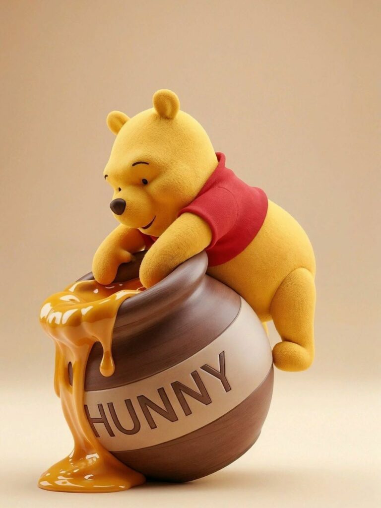 Hình nền iPad cute Gấu Pooh ngồi bên hũ mật ong đầy ngọt ngào