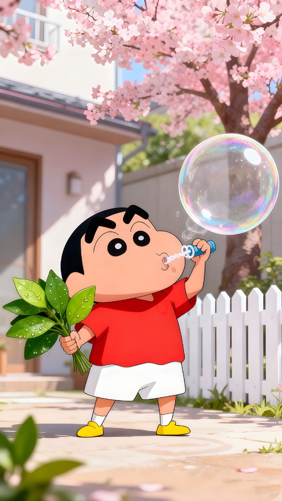 Hình nền cậu bé Shin thổi bong bóng