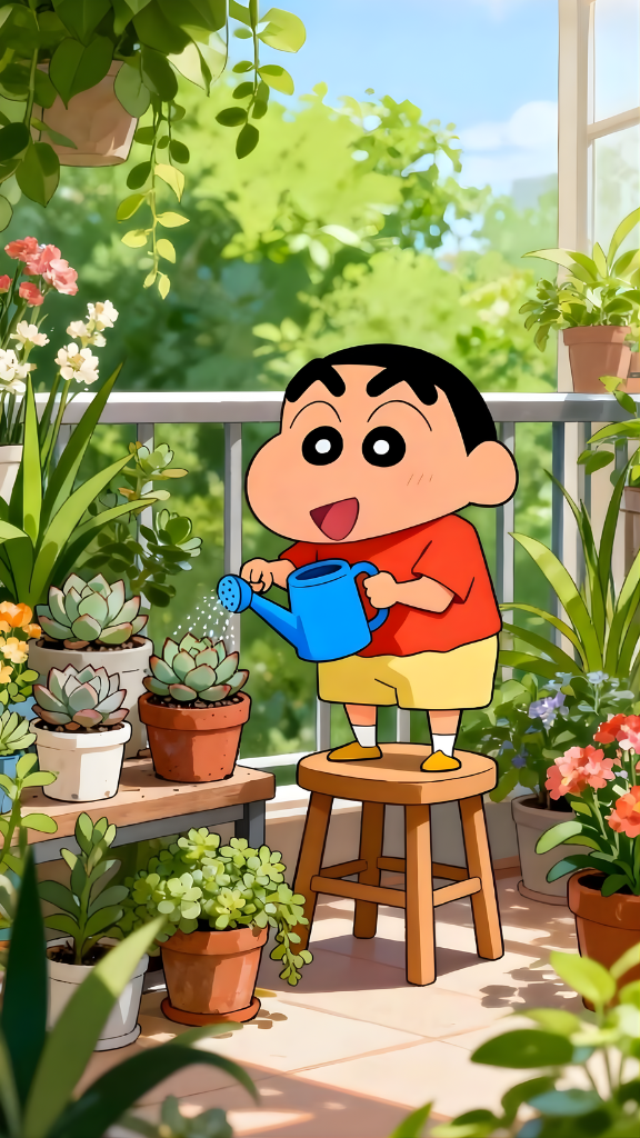 Hình nền Shin Chan tưới cây