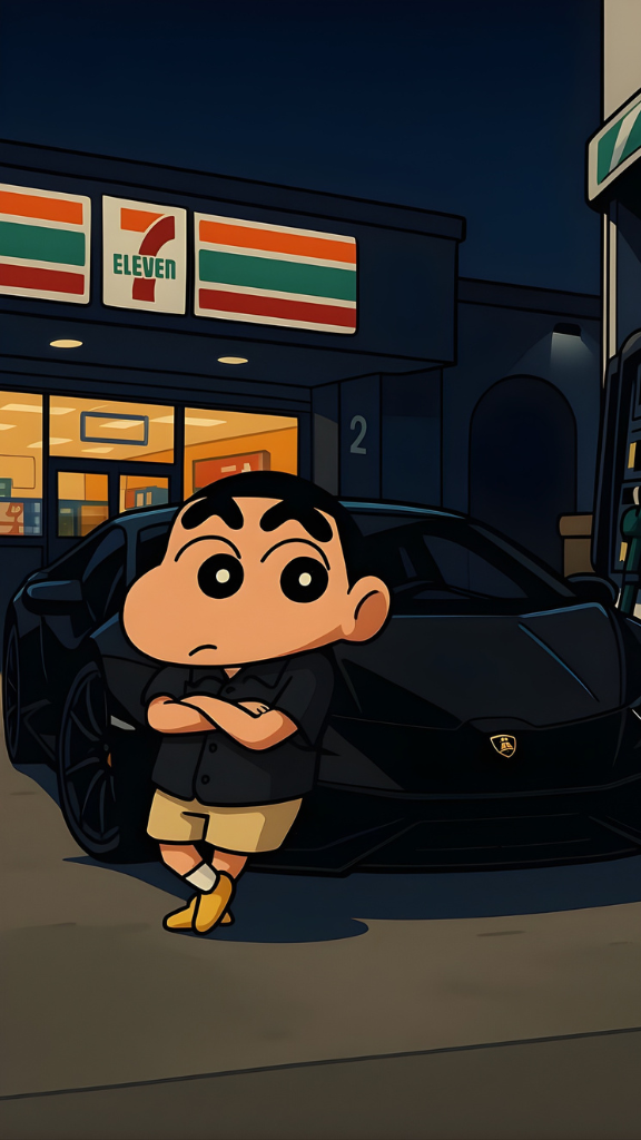 Hình nền Crayon Shin-chan cực ngầu bên siêu xe