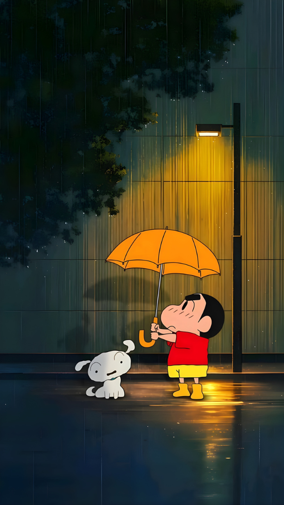 Hình nền Nohara Shinnosuke cùng Shiro đi trong đêm