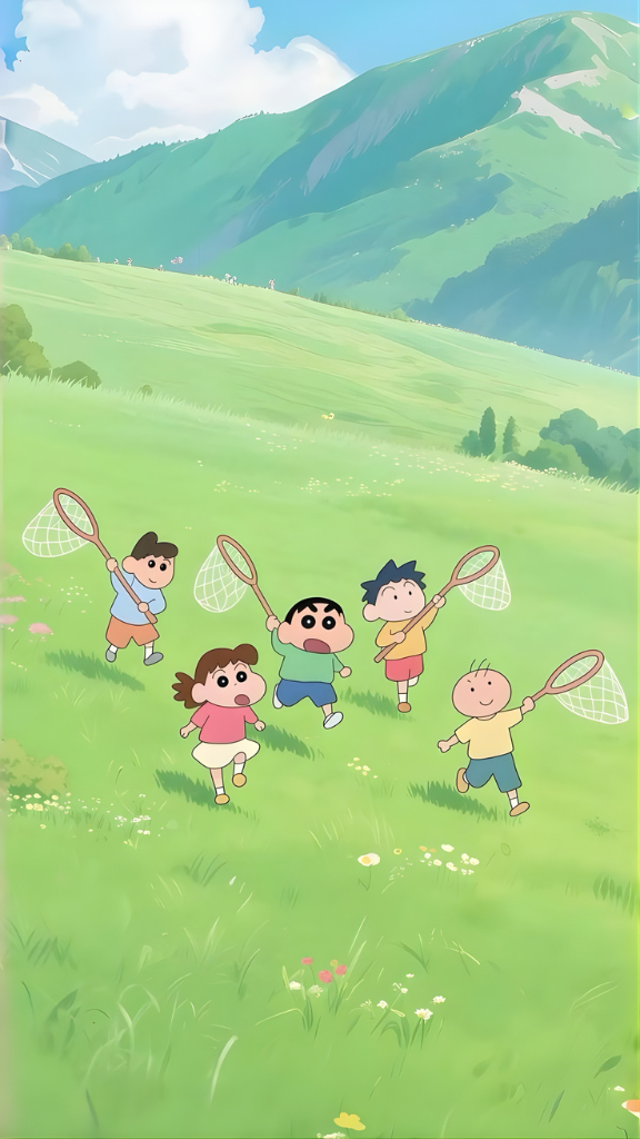 Hình nền Shin-chan cùng hội bạn mẫu giáo vui chơi ngoài trời