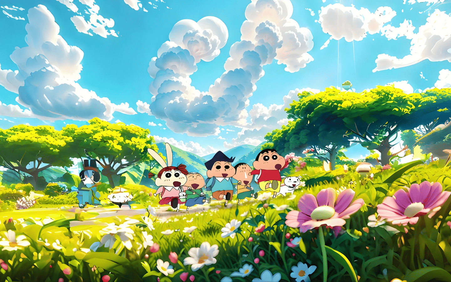 Hình nền Shin-chan đi học cùng hội bạn mẫu giáo