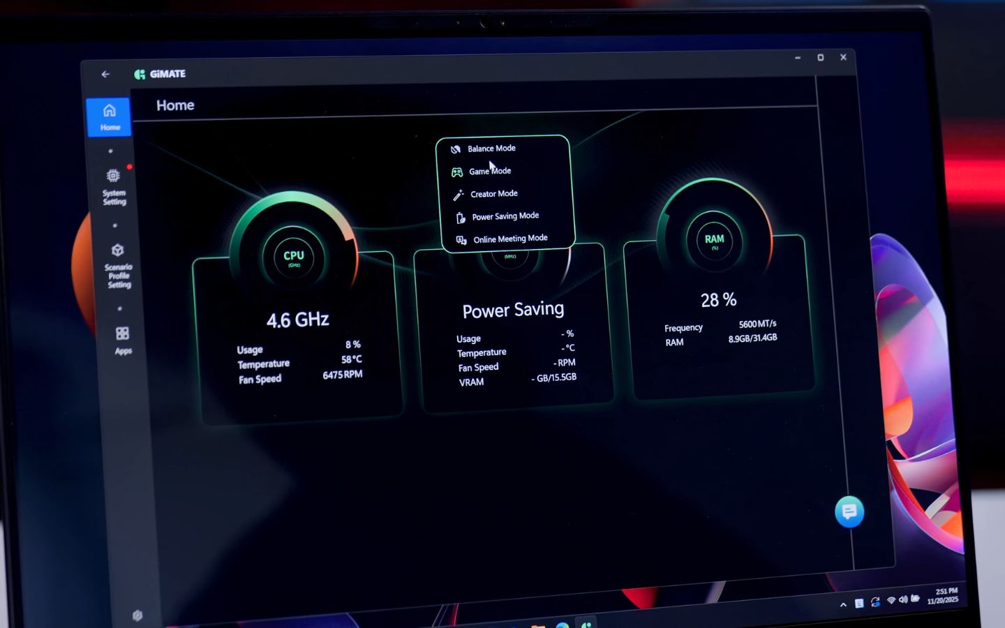Phần mềm Gmate mới của laptop Gigabyte Aorus Master 16 BYH-C5VNE64S có giao diện trực quan hơn, dễ dùng hơn và đẹp mắt hơn
