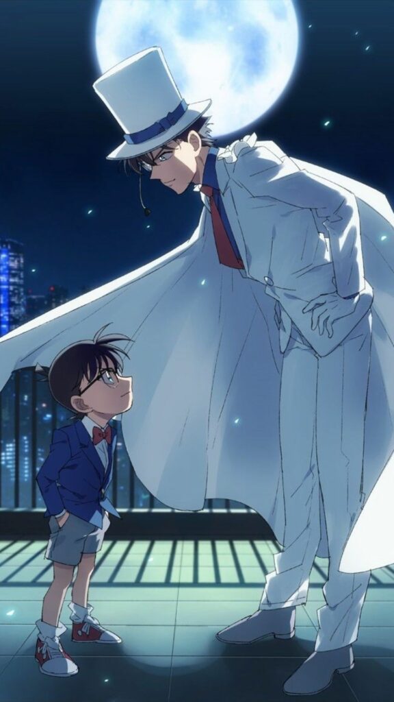 Hình nền Conan gặp Kaito Kid dưới ánh trăng đêm