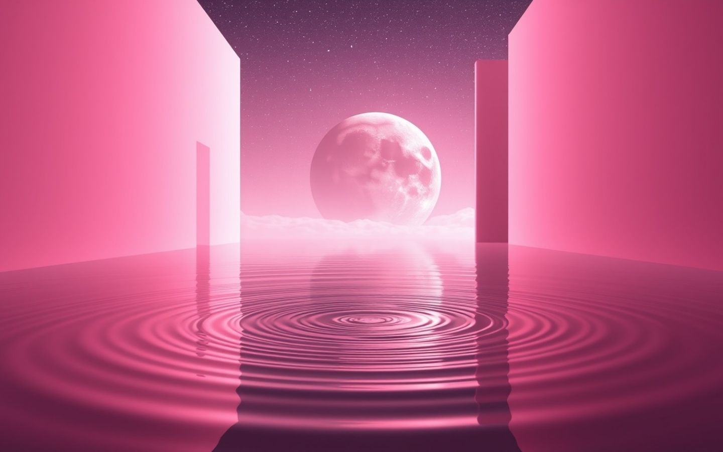 Cổng không gian hồng với mặt trăng tạo cảnh surreal