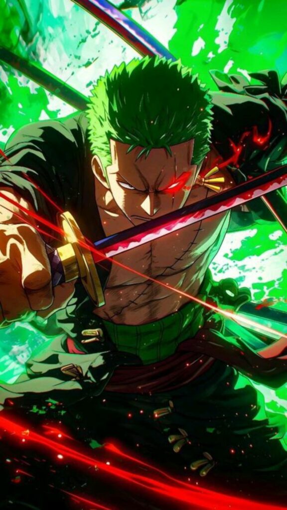 Zoro One Piece tung chiêu kiếm đỏ xanh cực ngầu