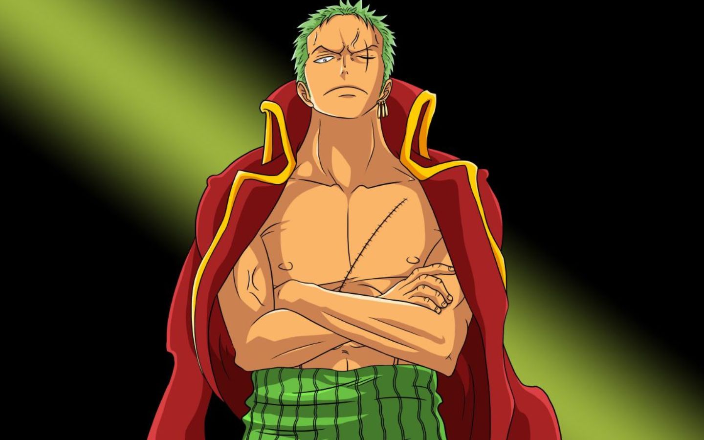 Zoro One Piece khoanh tay áo choàng đỏ thần thái bá đạo