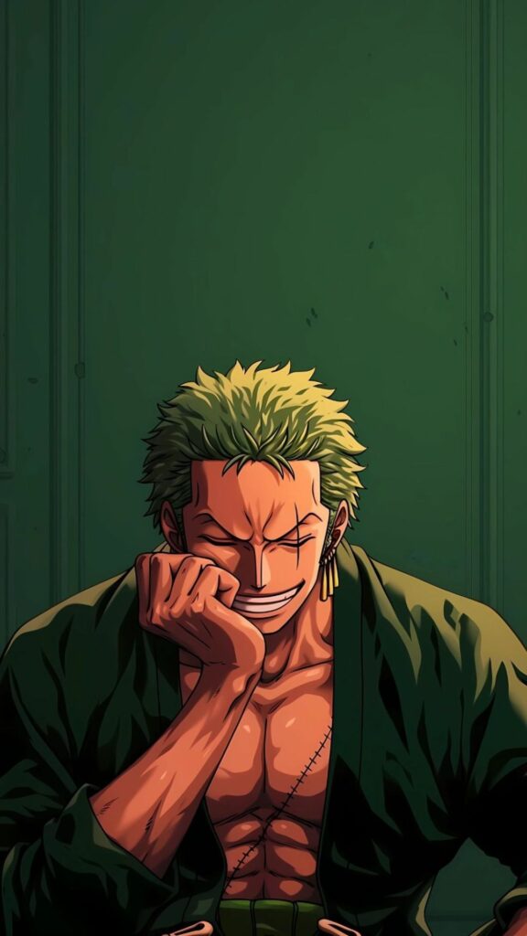 Zoro One Piece ngồi nghỉ ánh mắt suy tư đầy bí ẩn
