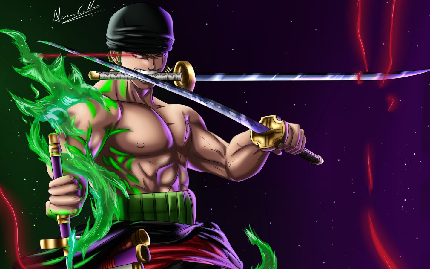 Zoro One Piece aura xanh tím nổi bật cực kỳ ấn tượng