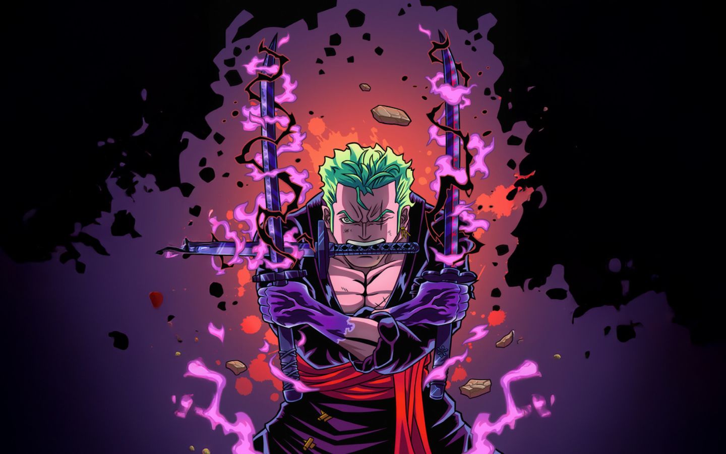 Hình nền Zoro hiệu ứng tím bùng nổ cực kỳ cuốn hút