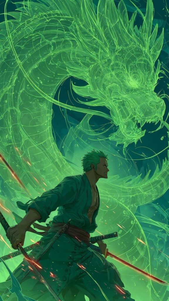 Hình nền Zoro rồng xanh bao quanh tạo cảm giác huyền bí