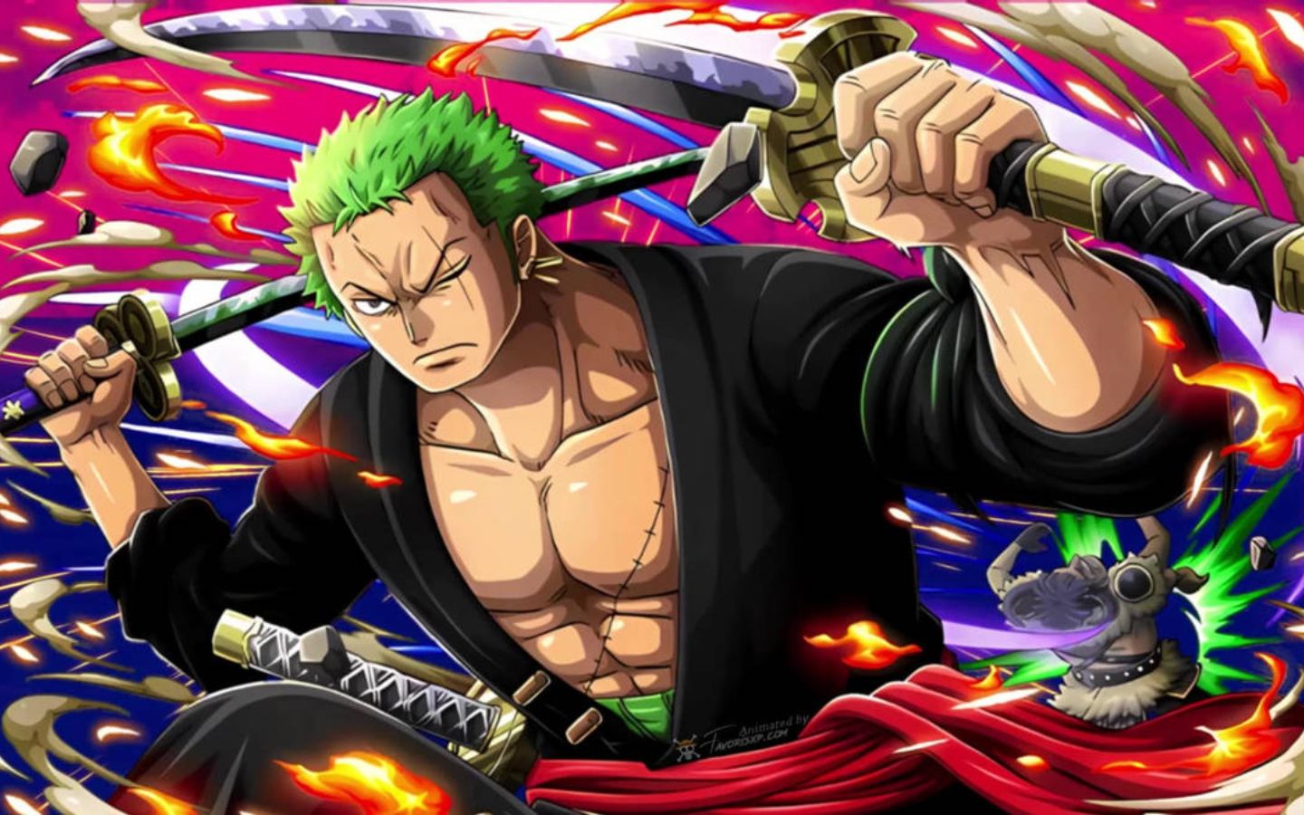 Zoro One Piece vung kiếm đầy màu sắc cực kỳ nổi bật