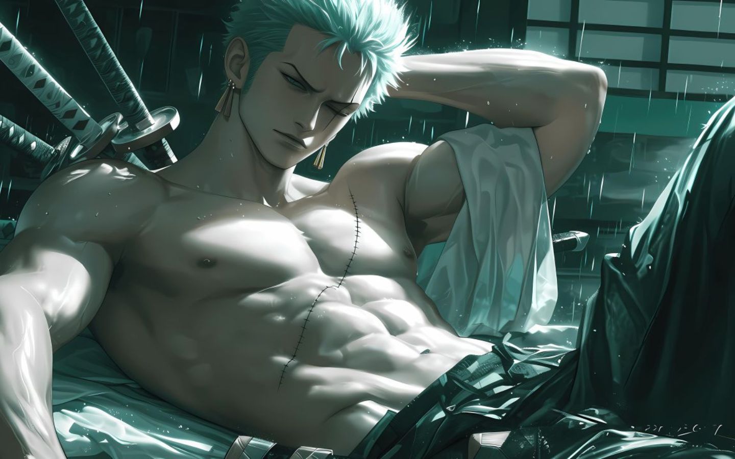 Zoro nằm nghỉ cơ bắp săn chắc đầy cuốn hút mạnh mẽ