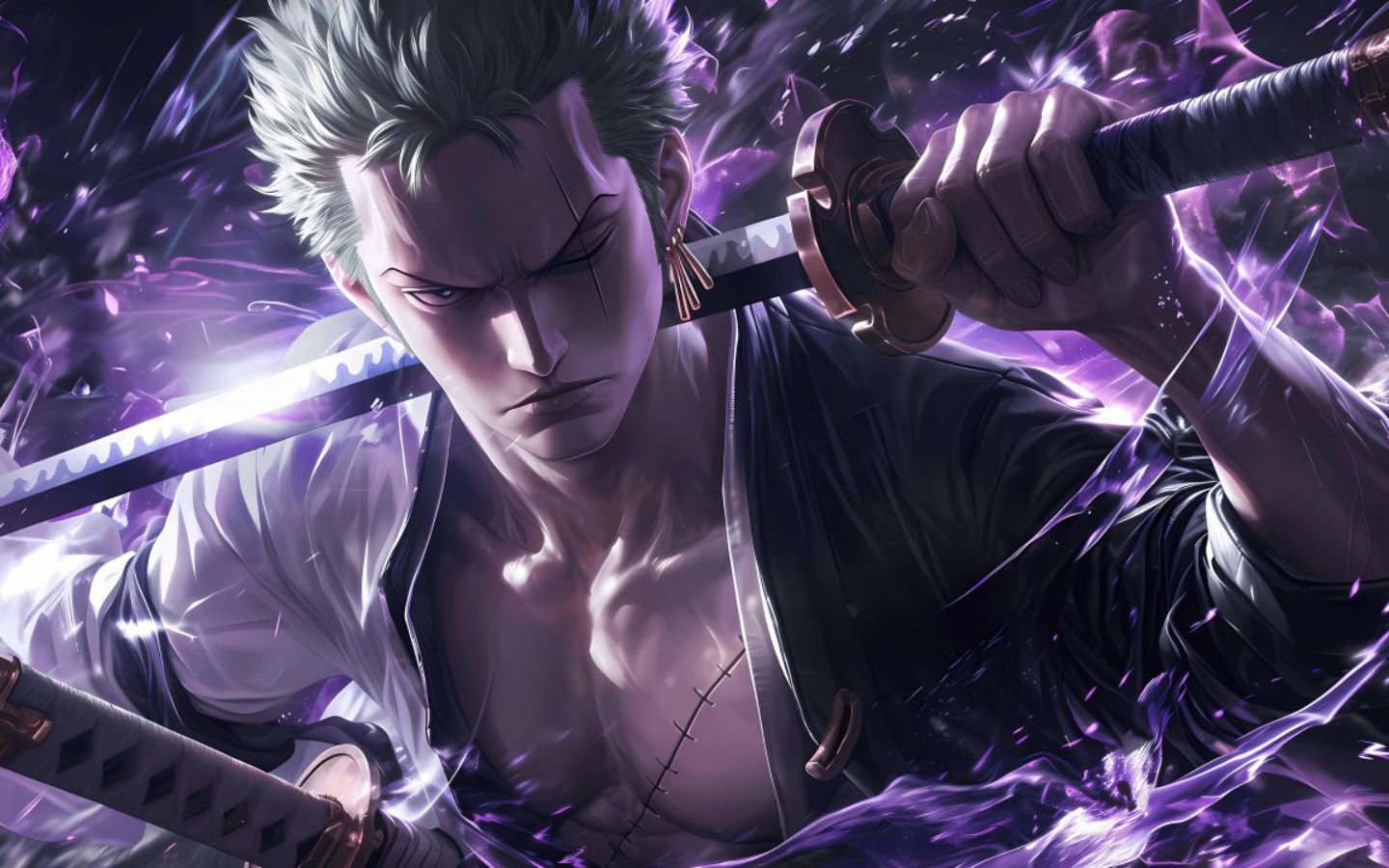 Zoro One Piece phong cách tím huyền bí cực kỳ ấn tượng