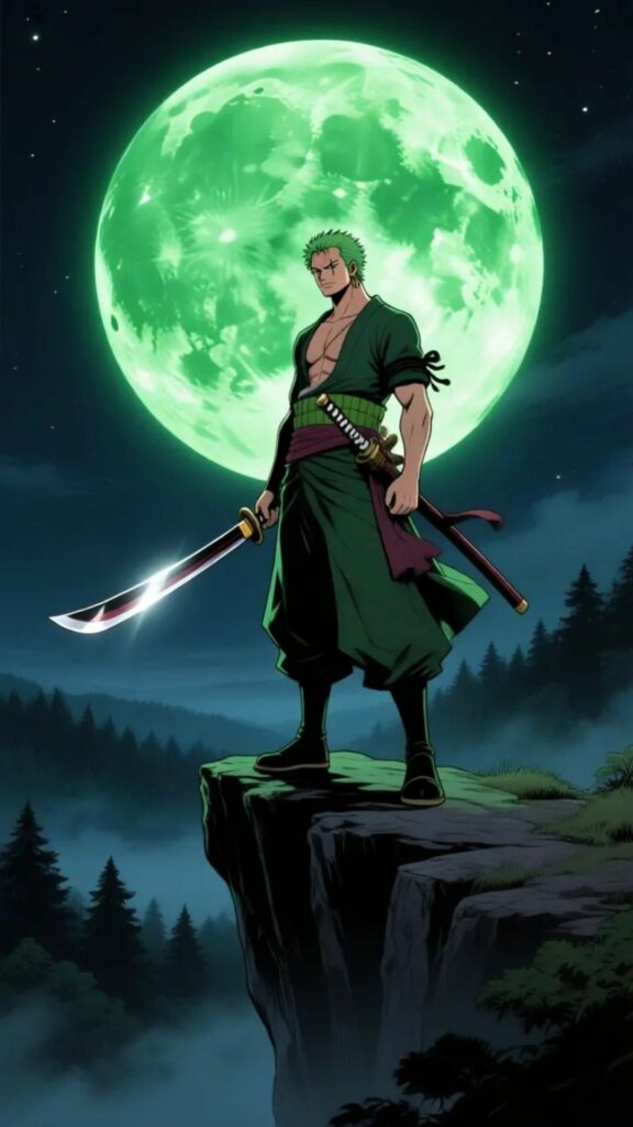 Zoro đứng vách đá dưới trăng sáng kỳ ấn tượng