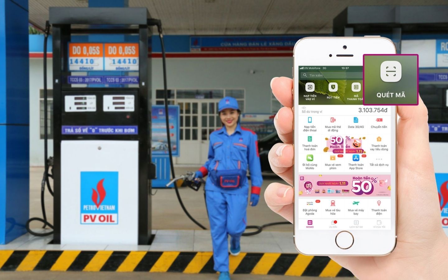 Quét mã QR trên ứng dụng Momo để thanh toán