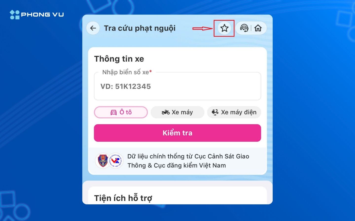 Bấm chọn biểu tượng ngôi sao để thêm dịch vụ vào danh sách yêu thích