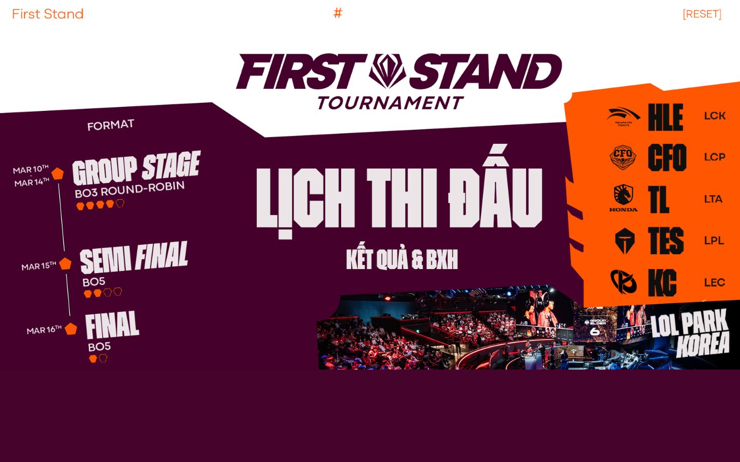 Lịch thi đấu giải First Stand 2026 LOL