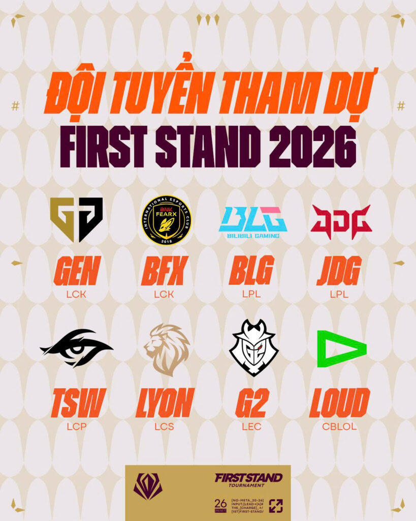 Danh sách các đội tuyển tham gia vào First Stand 2026 LOL