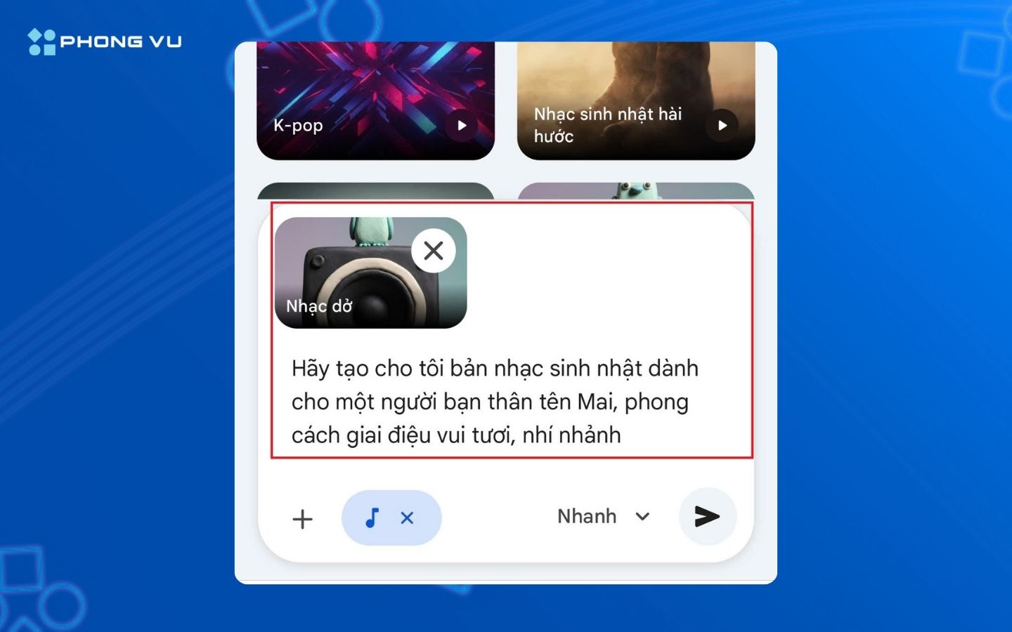 Mô tả ý tưởng của bạn trong khung chat