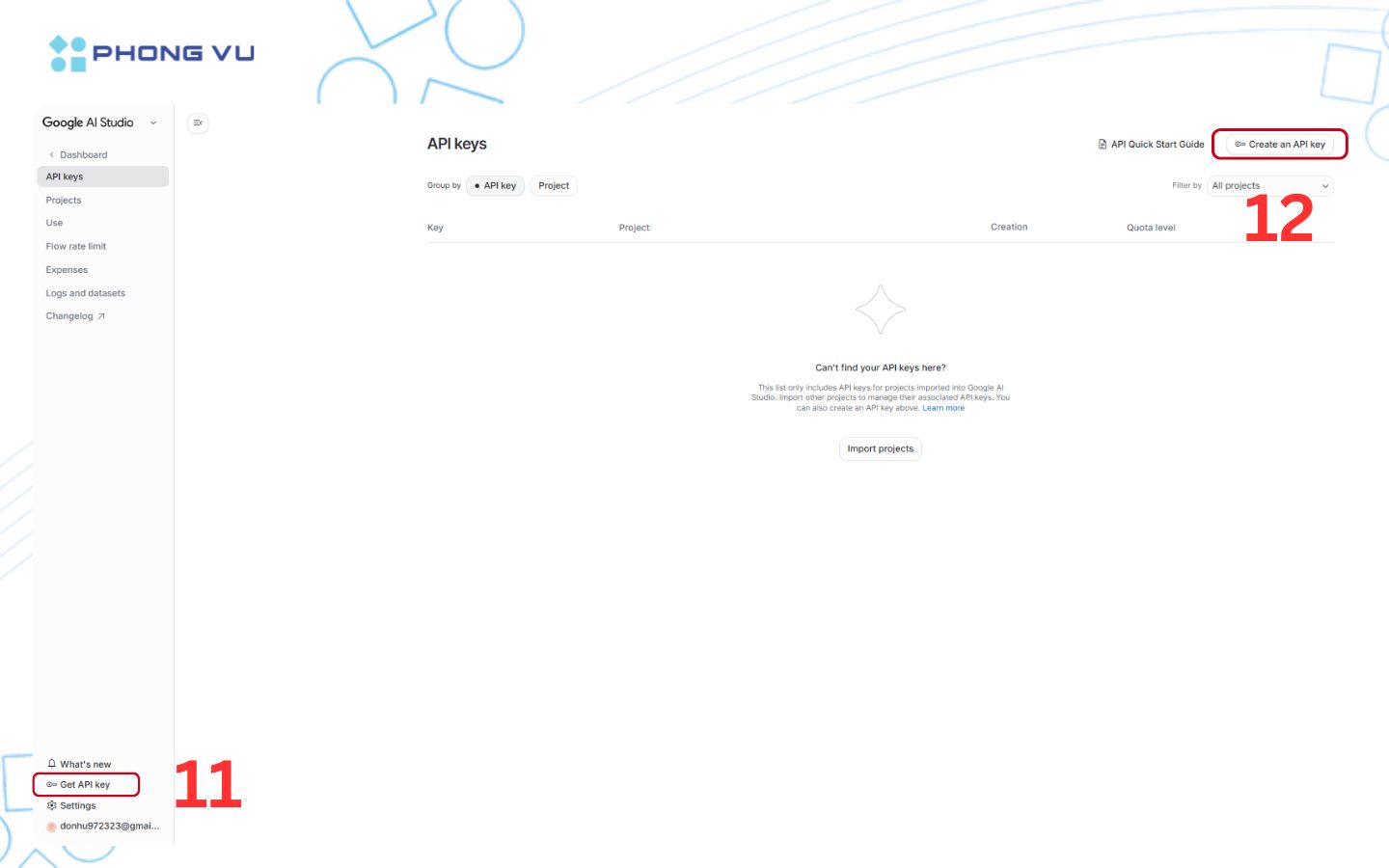 Truy cập Google AI Studio để tìm API Key 