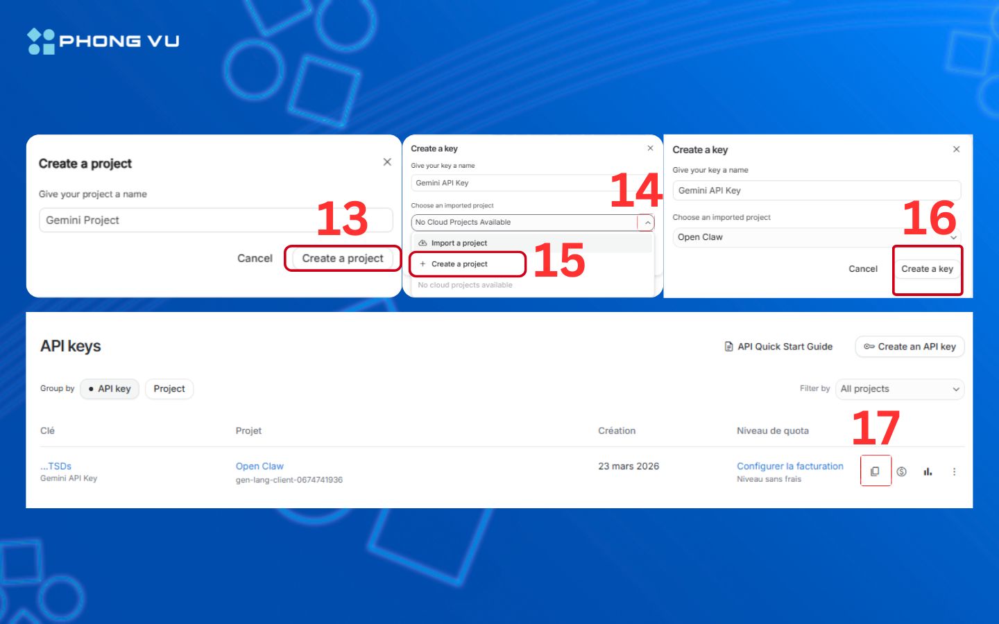 Tạo API Key riêng cho Open Claw trên Google AI 
