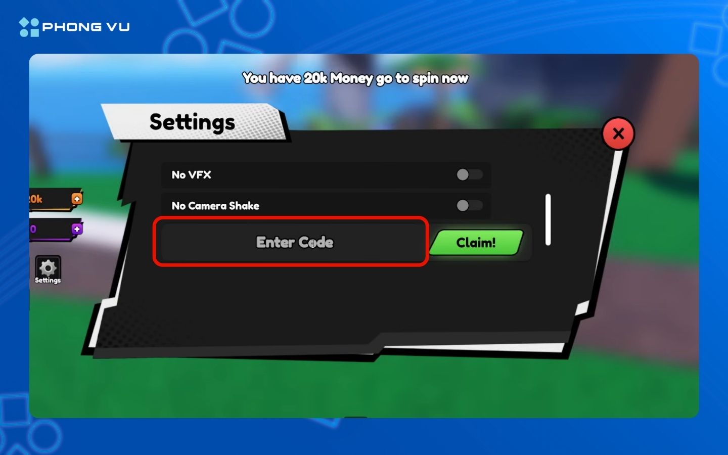 Nhập code vào ô Enter Code