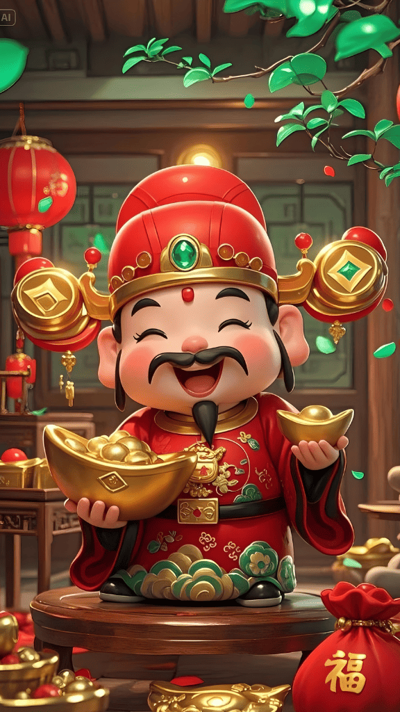 Hình nền Thần Tài cầm thỏi vàng