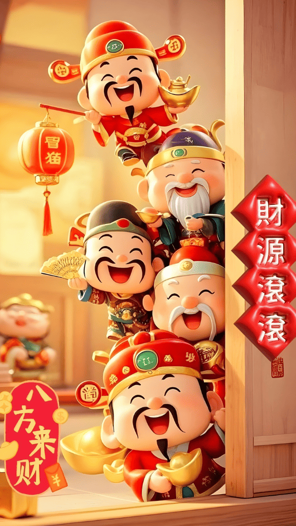 Hình nền 5 vị Thần Tài cười rạng rỡ