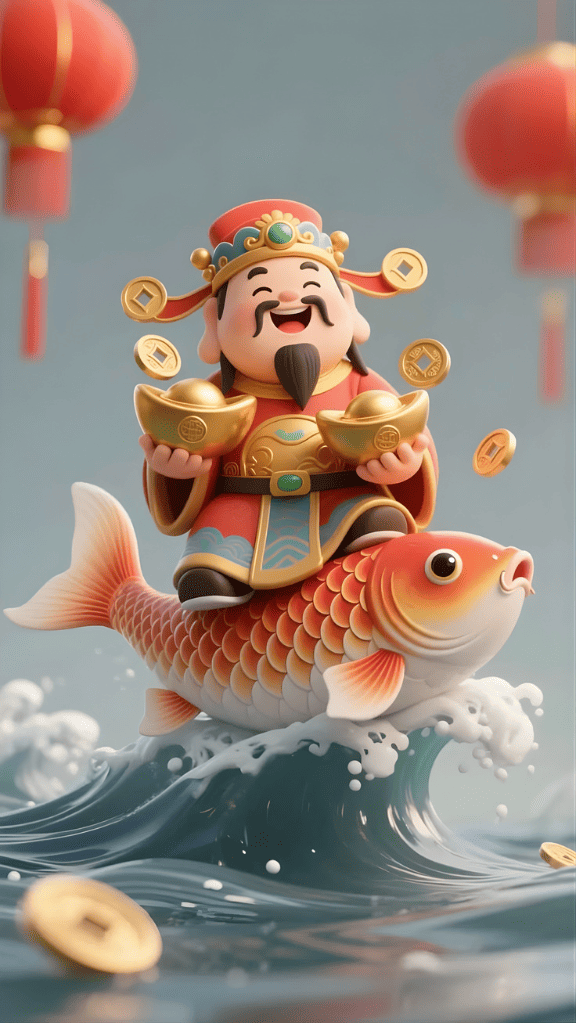 Hình nền Thần Tài cưỡi cá chép