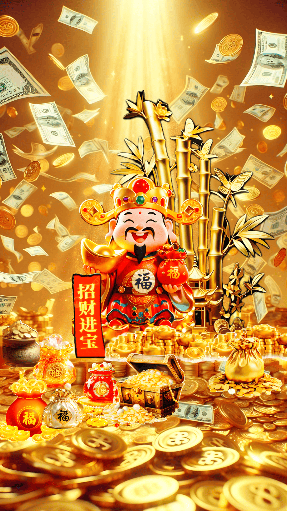 Hình nền ông Thần Tài trên nền vàng sáng bóng