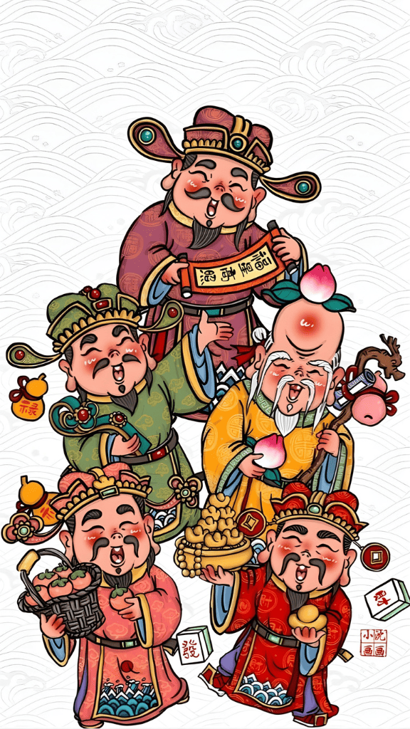 Hình nền chibi 5 vị Thần Tài